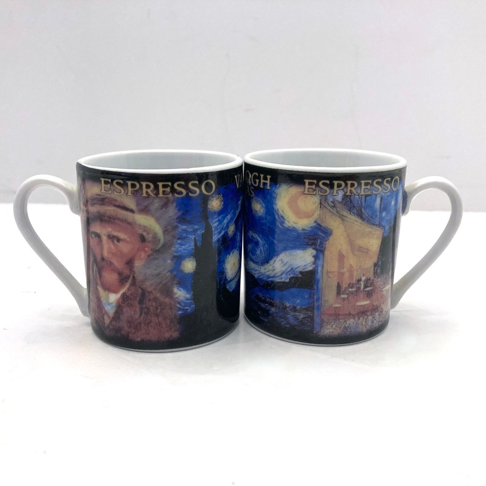 2 Gogh Gear Espresso Coffee Cups Shot "Van Gogh Vodka" 3 Oz Mini Starry Night